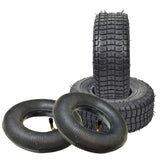 9x3-1/2 (9x3.50-4) scooter tire with visible tread, displayed in a group, some with inner tubes and angled valve stems. Ideal for 3-1/2 to 4 rims.