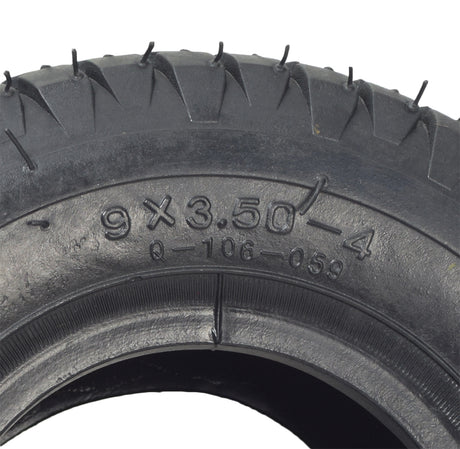 9x3-1/2 (9x3.50-4) Scooter Tire & Inner Tube Set, showcasing a close-up of the black rubber tire's detailed tread pattern, ideal for gas and electric scooters.