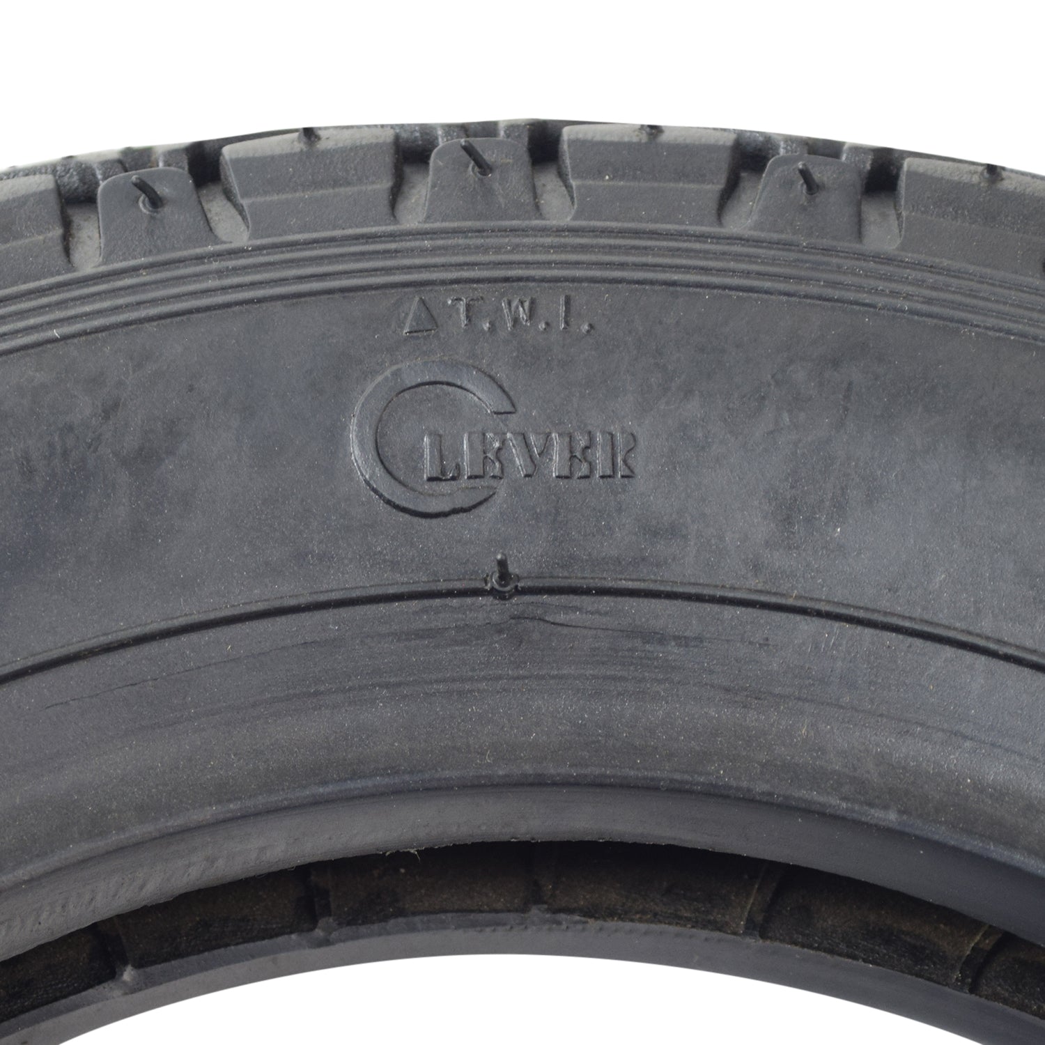 Close-up of a 14x3 (3.00-8) Tire with QD005 Street Tread, showcasing the detailed tread pattern designed for scooters and power chairs.