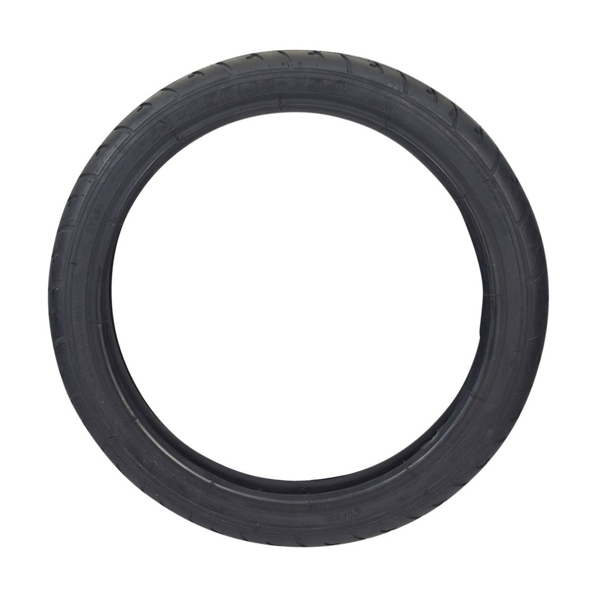 14x1.50 (40-254) Tire with Q209 Tread for the Breezer Itzy, showing circular black tire with distinctive tread pattern, ideal for front and rear rims, requiring an inner tube.