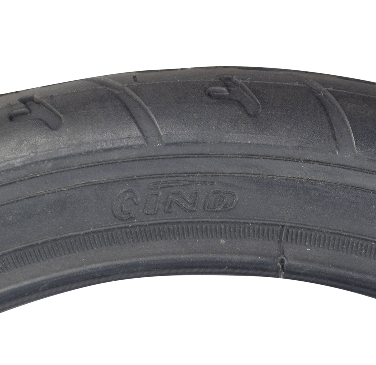 14x1.50 (40-254) Tire with Q209 Tread for the Razor Mini Chopper, showcasing a close-up of the tread pattern and sidewall details for a quality Qind brand front tire.