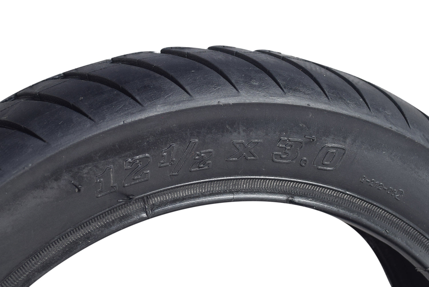 Close-up of the 12-1/2 x 3.0 tire with V-Groove Street Tread for the Schwinn S500 Scooter, showcasing its shallow grooves designed for superior grip on hard-paved surfaces.