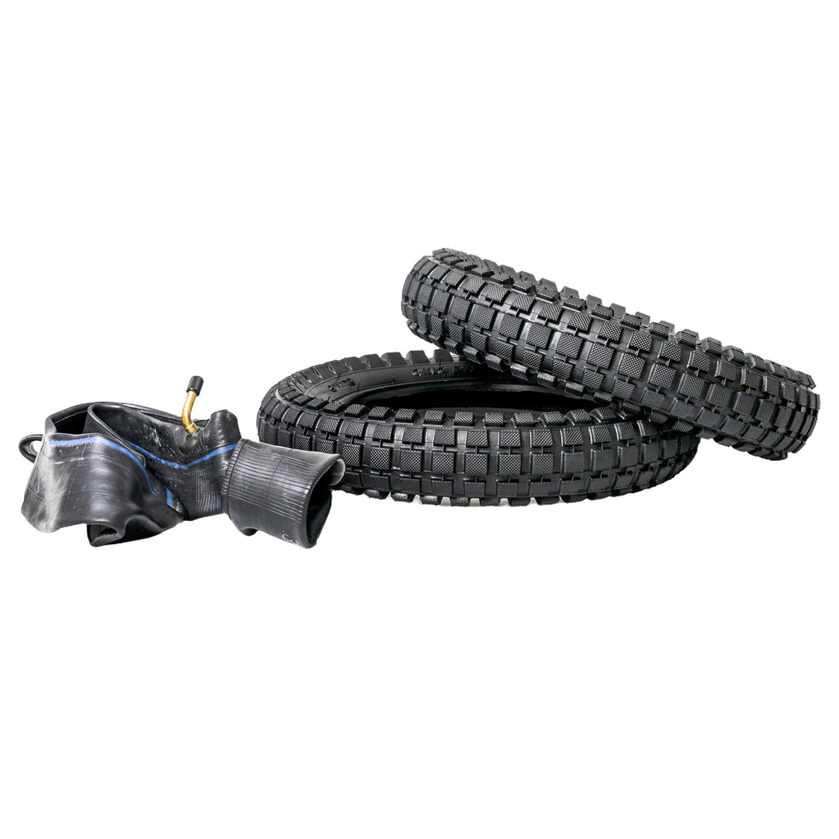 Close-up of the 12-1/2x2.75 Dirt Bike Tire for Avigo Extreme Motorcross Bike, featuring knobby tread for off-road use, with optional inner tube and valve stem choices for smoother rides.