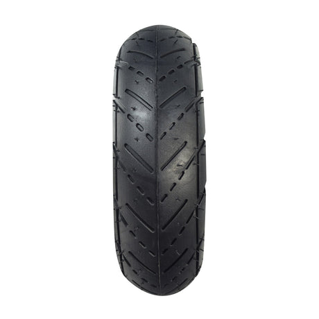 10x3.50-4 (3.00-4) Minimoto Sport Racer Tire with detailed tread pattern, suitable for electric and gas scooters, including a 90-degree angled valve stem option for inner tubes.