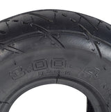 Close-up of a 10x3.50-4 (3.00-4) Minimoto Sport Racer Tire, showcasing the tread pattern and size specifications. Ideal for electric and gas scooters, with an option for a matching inner tube.