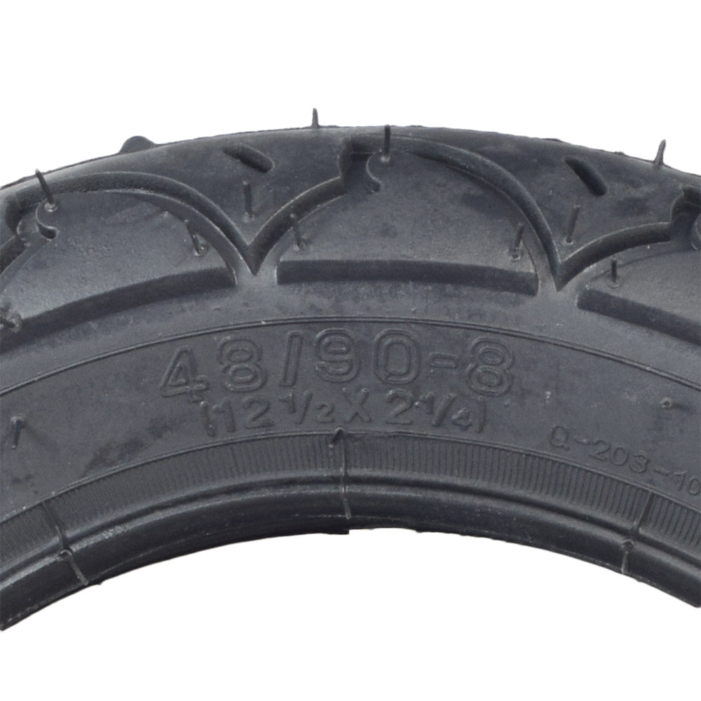 12-1/2x2-1/4 (57-203/62-203) Tire for the Schwinn S180 Scooter, featuring a close-up of its tread pattern with visible numbering, indicative of its universal fit for many scooter models.