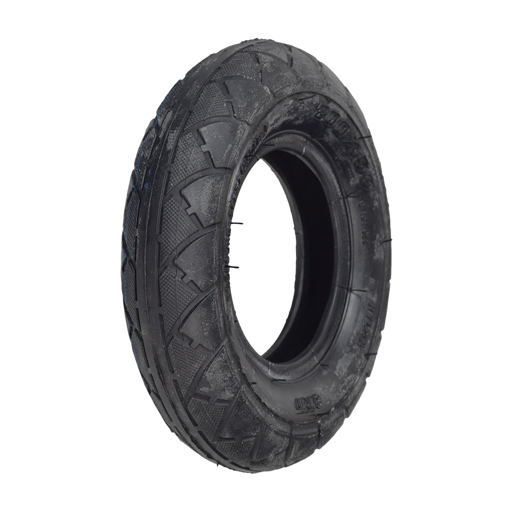 200x50 (8x2) Scooter Tire for Razor E275 with a rough tread pattern, resembling gas-powered street scooter tires. Features a central hole and texture for enhanced pavement grip.