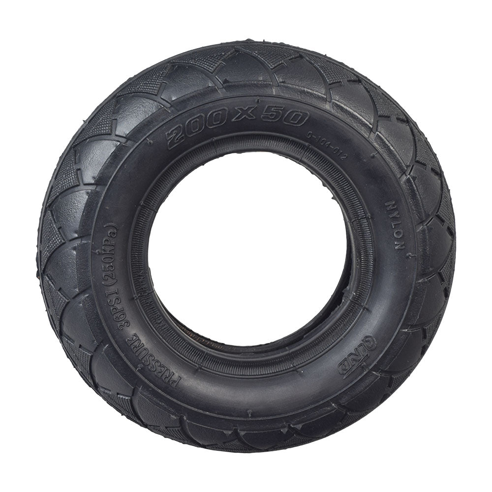 200x50 Razor Tire and Tube Set featuring a black tire with a diamond tread pattern, shown close up to highlight the tread, suitable for various Razor scooter models and small electric ride-ons.