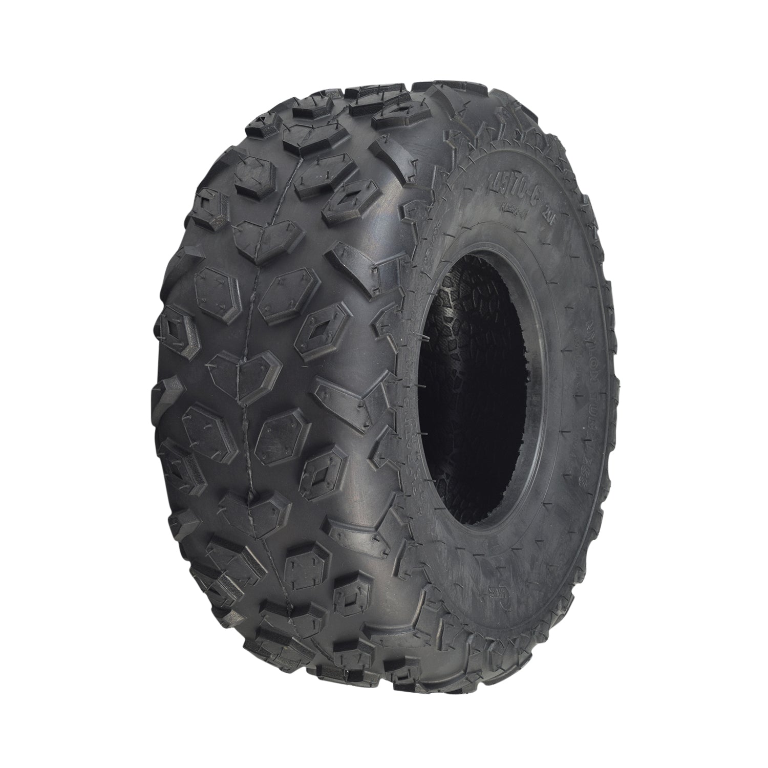 145/70-6 Tire with Knobby Tread for Baja Doodle Bug, Motovox MBX10, MBX11, & MBX12 Mini Bikes, featuring a durable, tubeless design with a black center and deep, rugged treads.