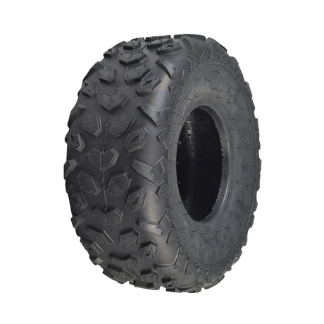 145/70-6 Tire for the Oryxearth 105cc 4-Stroke Mini Bike, featuring a knobby tread pattern and a black center, suitable for front or rear use on 6 rims.