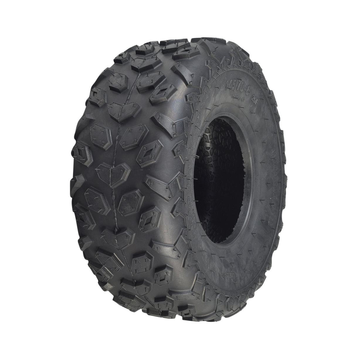 145/70-6 Off-Road Mini Bike Tires (Set of 2) featuring a close-up of the black tire's detailed tread pattern, ideal for dirt and mud, enhancing traction on loose surfaces.