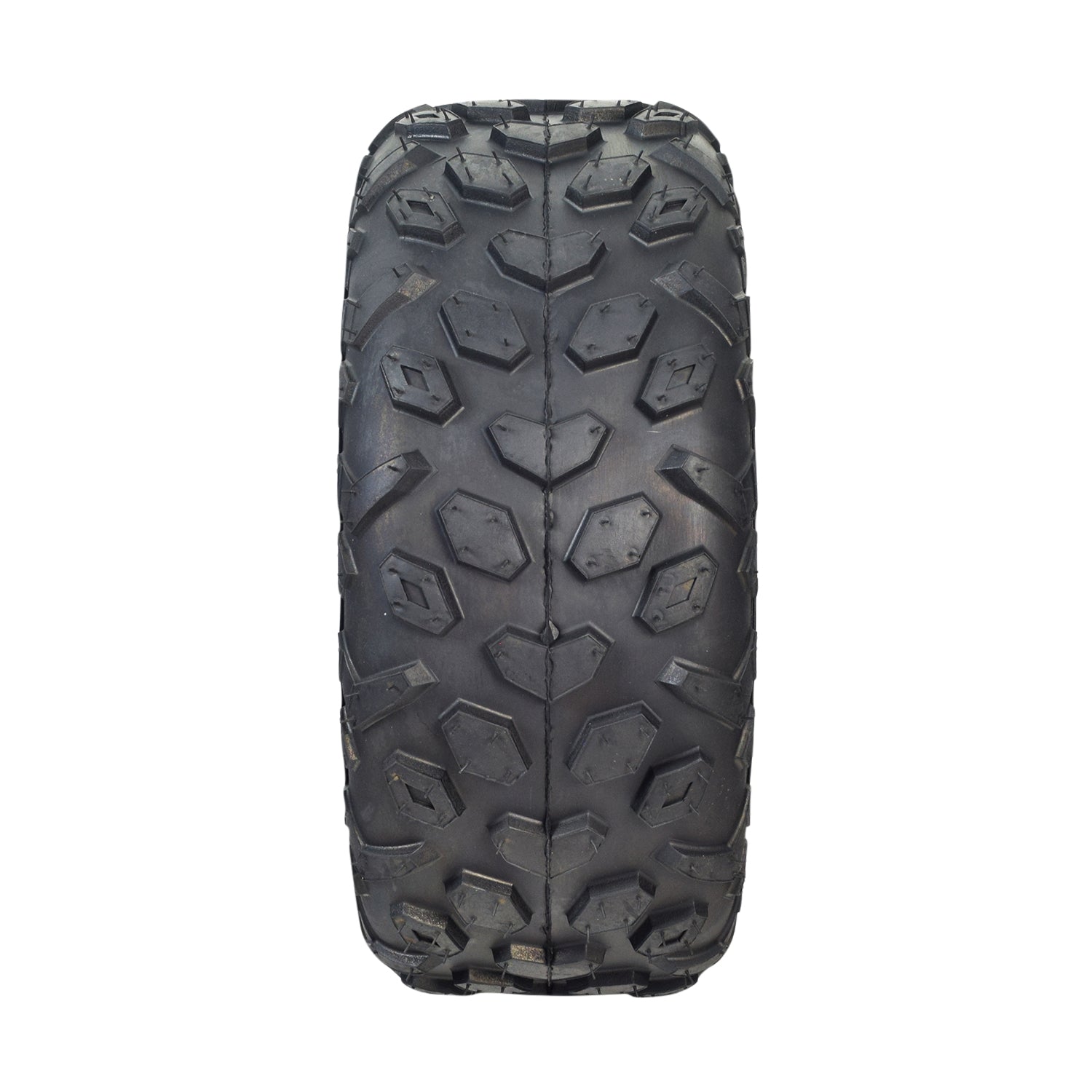 145/70-6 tire with knobby tread for Baja Doodle Bug, Motovox MBX10, MBX11, and MBX12 mini bikes, featuring a distinct diamond pattern and sturdy design for both front and rear use.