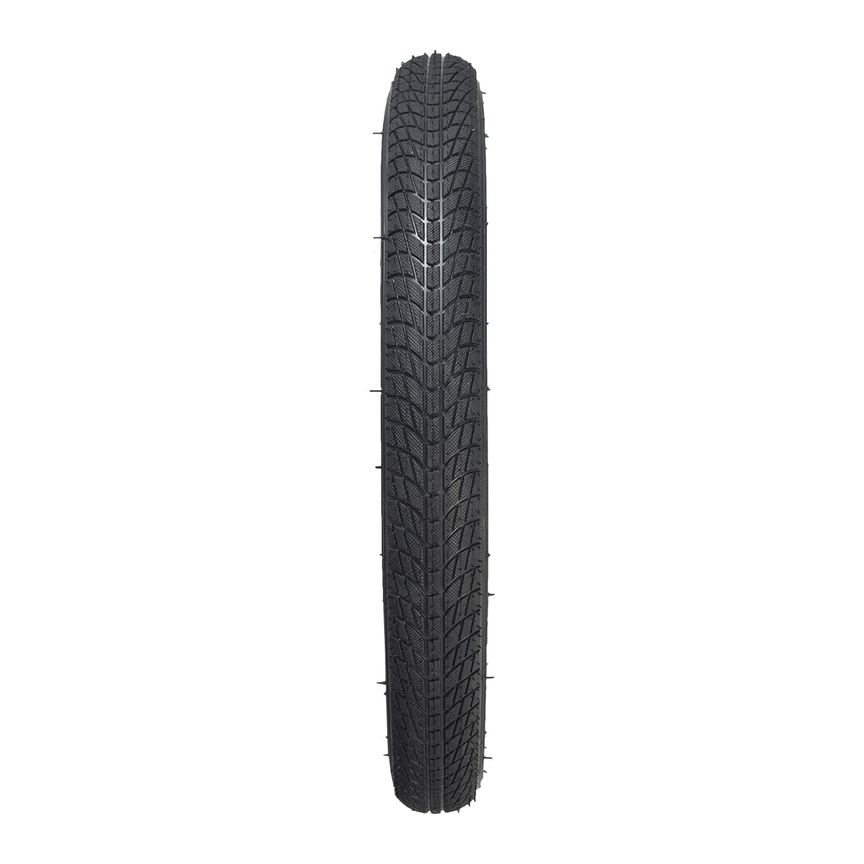 16x1.75 Tire for Jogging Strollers, Folding Bikes, & Recumbent Three Wheel Bikes with spiked tread pattern for optimal traction on various surfaces.