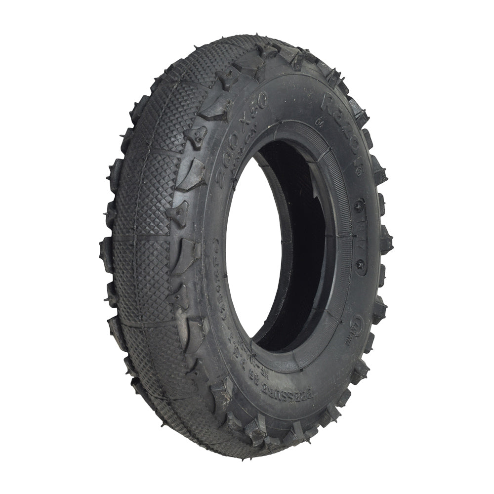 200x50 (8x2) Tire with KF914 Tread for the Razor Dune Buggy, featuring a close-up view of the black tire's tread pattern and central hole, designed for off-road performance.