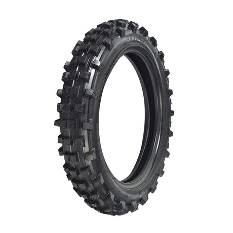 90/100-14 (3.00/4.10-14) Dirt Bike Tire with Knobby Tread, showcasing deep treads and robust sidewall construction, designed for enhanced off-road performance and durability on various surfaces.