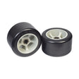 Super Slider POM Rear Wheels for the Razor Ground Force Drifter (Set of 2) featuring black wheels with white rims, designed for precise drifts and power slides on electric go-karts.