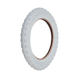 12-1/2x2-1/4 MX3 White BMX-Style Tire with white K50 knobby tread, featuring a round window-like design, ideal for kid's bikes or small electric scooters.