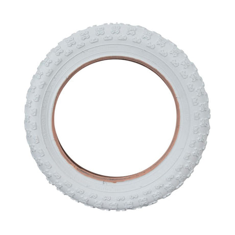 12-1/2x2-1/4 MX3 White BMX-Style Tire featuring a white K50 knobby tread, perfect for kid's bikes or small scooters.