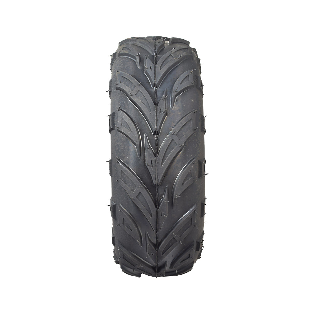 145/70-6 Off-Road Mini Bike Tires (Set of 2) featuring a close-up view of black tires with tread patterns suitable for off-road use, enhancing traction on dirt, mud, and loose surfaces.