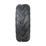 19x7.00-8 Tire with QD116 V-Tread for Baja Mini Bikes MB165 & MB200, ATVs, and dirt bikes, showcasing a close-up of its aggressive V-pattern tread for optimal ground grip and control.