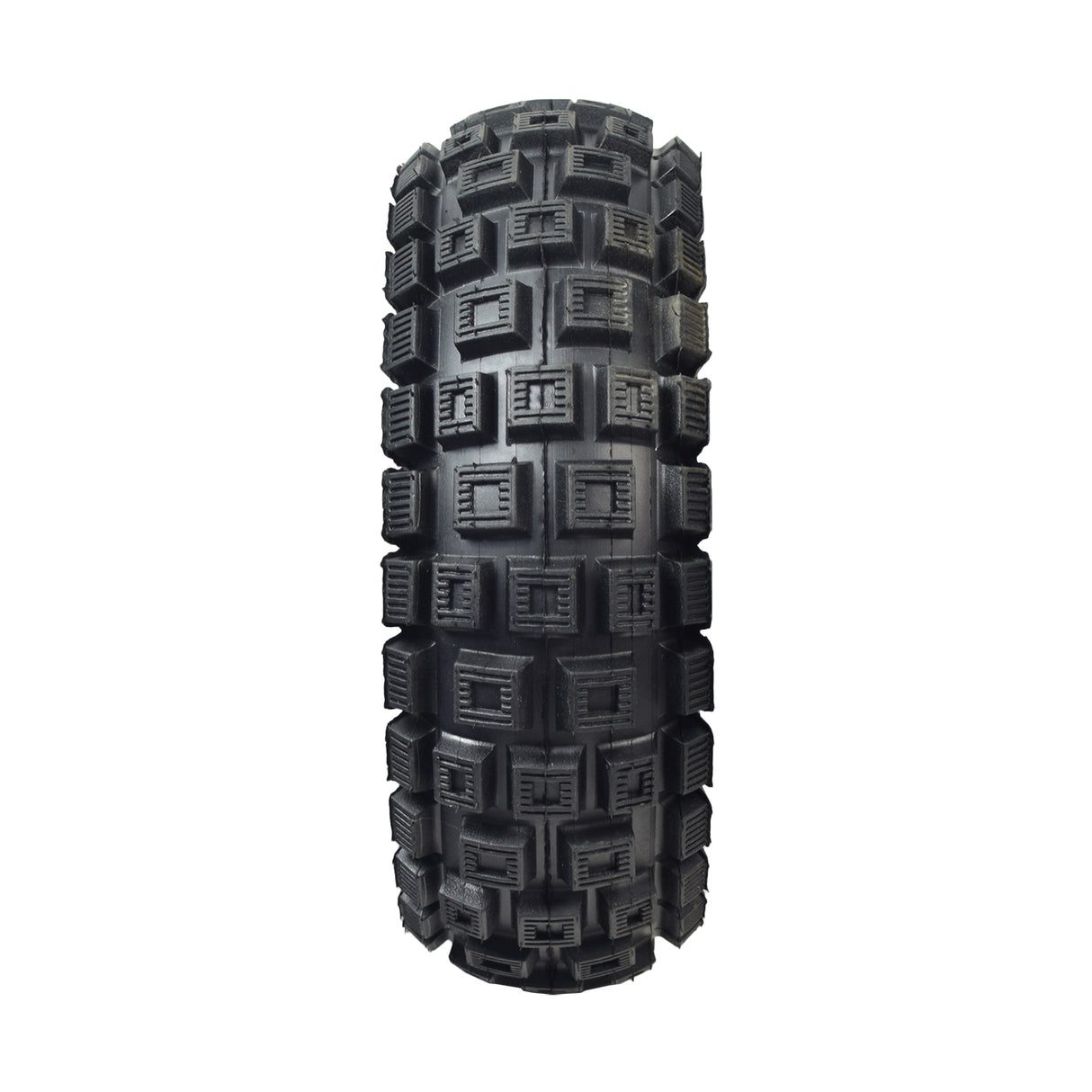 10x3 (3.00-4, 260x85) Scooter, ATV, & Go Kart Tire with Q113 Knobby Tread, featuring a distinctive square pattern, ideal for enhancing off-road traction on scooters, go-karts, and mini quad ATVs.