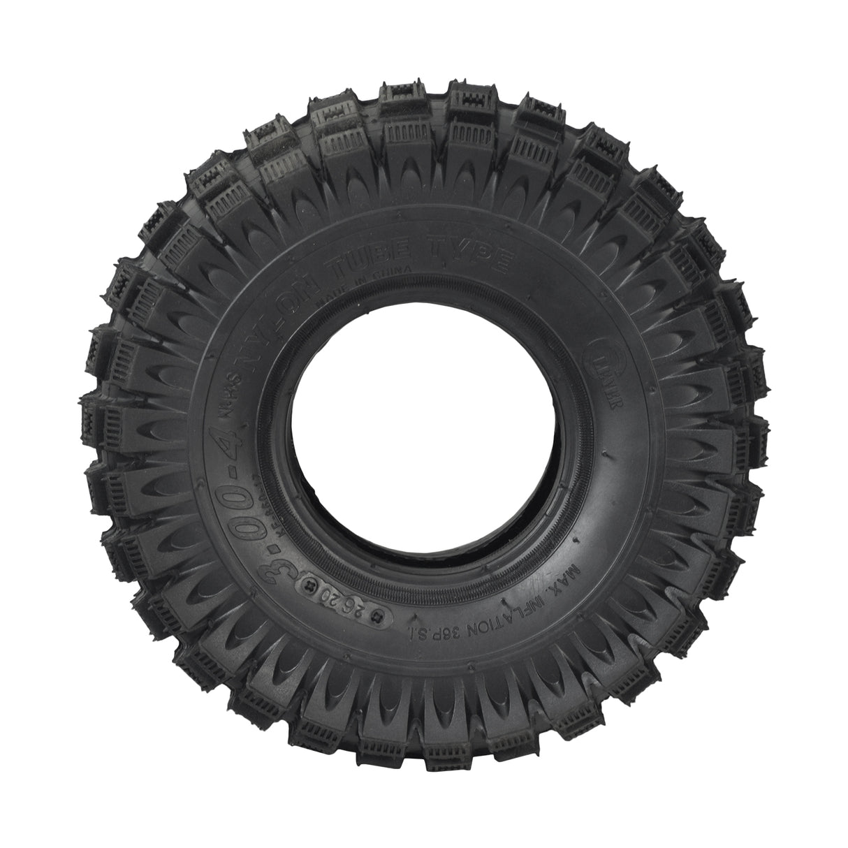 10x3 (3.00-4, 260x85) Scooter, ATV, & Go Kart Tire with Q113 Knobby Tread, featuring a durable, off-road knobby tread pattern suitable for stand-up scooters, go-karts, and mini quad ATVs.