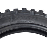 Close-up of 3.00-12 (80/100-12) Tire with JK620 Knobby Tread for Baja, Coolster, & Honda Dirt Bikes, highlighting the detailed knobby tread pattern designed for optimal traction on dirt surfaces.