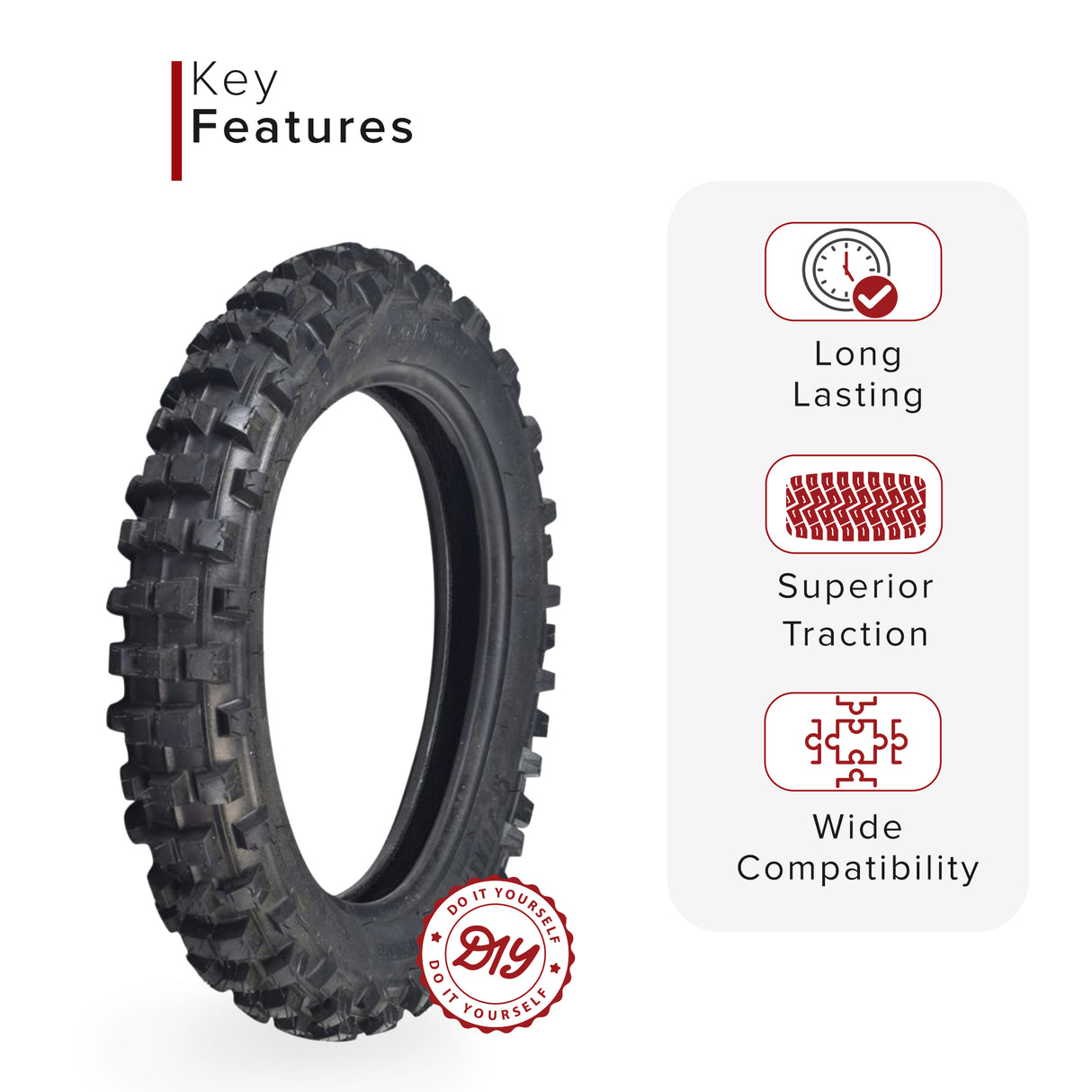 3.00-12 (80/100-12) Tire with JK620 Knobby Tread for Baja, Coolster, & Honda Dirt Bikes, featuring a durable tread pattern ideal for rear wheels on 70cc and larger mini dirt bikes.