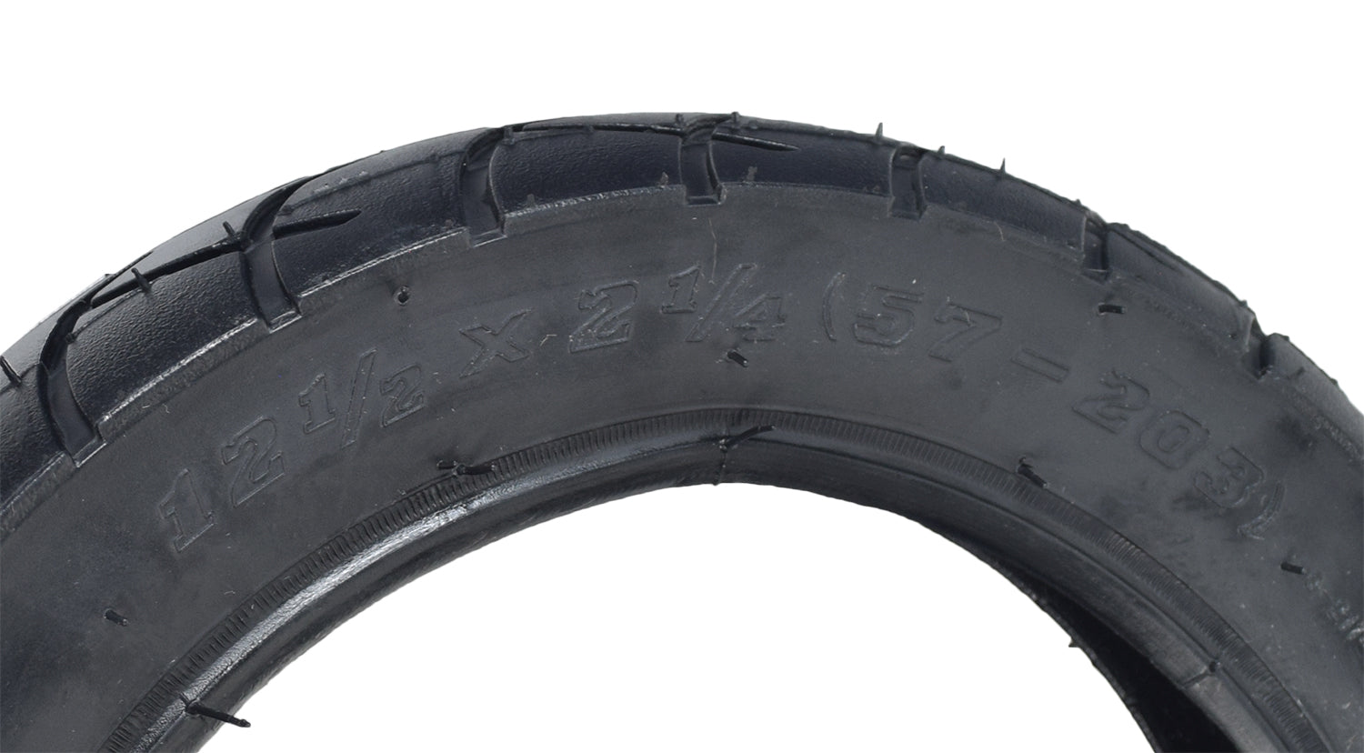 12-1/2x2-1/4 Tire for the Razor RSF350 Electric Sport Bike, featuring a wide black tread and visible branding on the rubber surface, suitable for electric scooters and kick scooters.