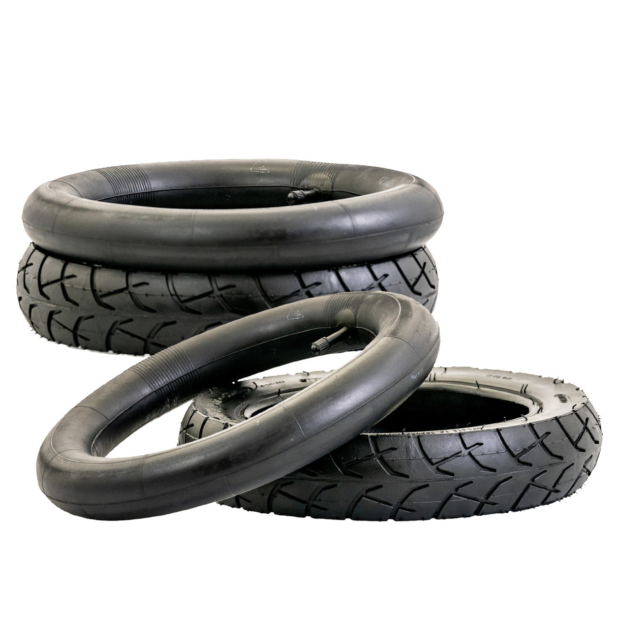 12-1/2x2-1/4 (57-203/62-203) Scooter Tire with Wide Tread, stacked with detailed rubber tire treads, ideal for Razor Pocket Mod, Sport Mod, or Dynacraft Hello Kitty scooters.