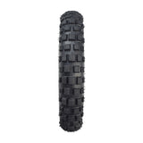 2.50-10 Dirt Bike Tire with Knobby Tread Pattern, featuring close-up of black treads, suitable for Razor MX500, MX650, and compatible mini dirt bikes. Available options include inner tubes with straight or angled valve stems.