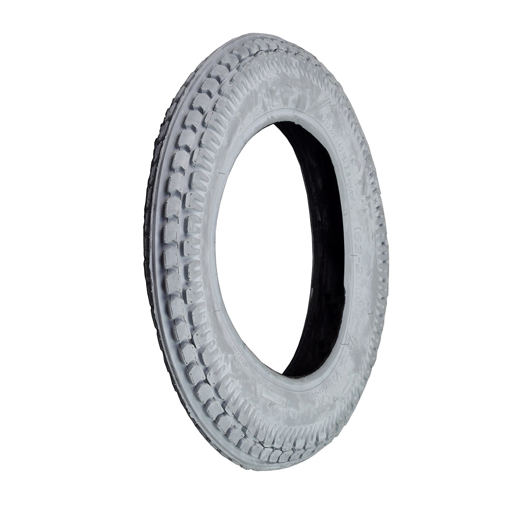 12-1/2 x 2-1/4 Gray Pneumatic Mobility Tire with K469 Knobby Tread, featuring a close-up of the non-marking gray rubber and robust tread pattern ideal for mobility scooters and power chairs.