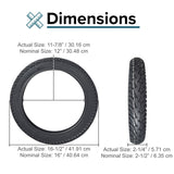 16x2.50 Tubeless Pneumatic Tire for X-Treme Electric Scooters, showing a directional P1095 tread pattern, sidewall arrows indicating rotation, and a cross-section illustrating its tubeless design.