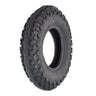 Crisp 200x50 (8x2) Dirt Scooter Tire with knobby tread, suitable for both dirt and hardtop surfaces, shown in close-up highlighting its central hole and textured surface.