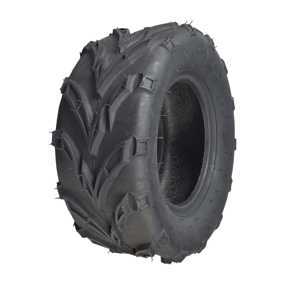 16x6-8 Front Tire with V-Tread for the Hammerhead Off-Road® 80T & Mudhead® Go-Karts, showcasing a robust black tire with pronounced tread, designed for optimal performance on loose surfaces like sand and gravel.