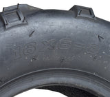 16x6-8 Rear Tire with V-Tread for Hammerhead & TrailMaster Go-Karts, showcasing close-up details of the QD116 V-tread pattern designed for optimal performance on loose surfaces like sand and gravel.