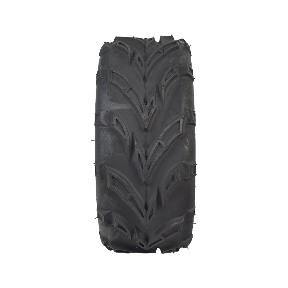 16x6-8 Rear Tire for the Coleman KT196 Go-Kart with bold V-tread, designed for traction on mud, sand, and gravel. Close-up shows detailed tread pattern.