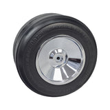 Rear Drift Wheels for the Razor DXT Drift Trike (Set of 2) featuring slick treadless black tires with silver rims, shown in a close-up to detail the smooth, rounded surface.