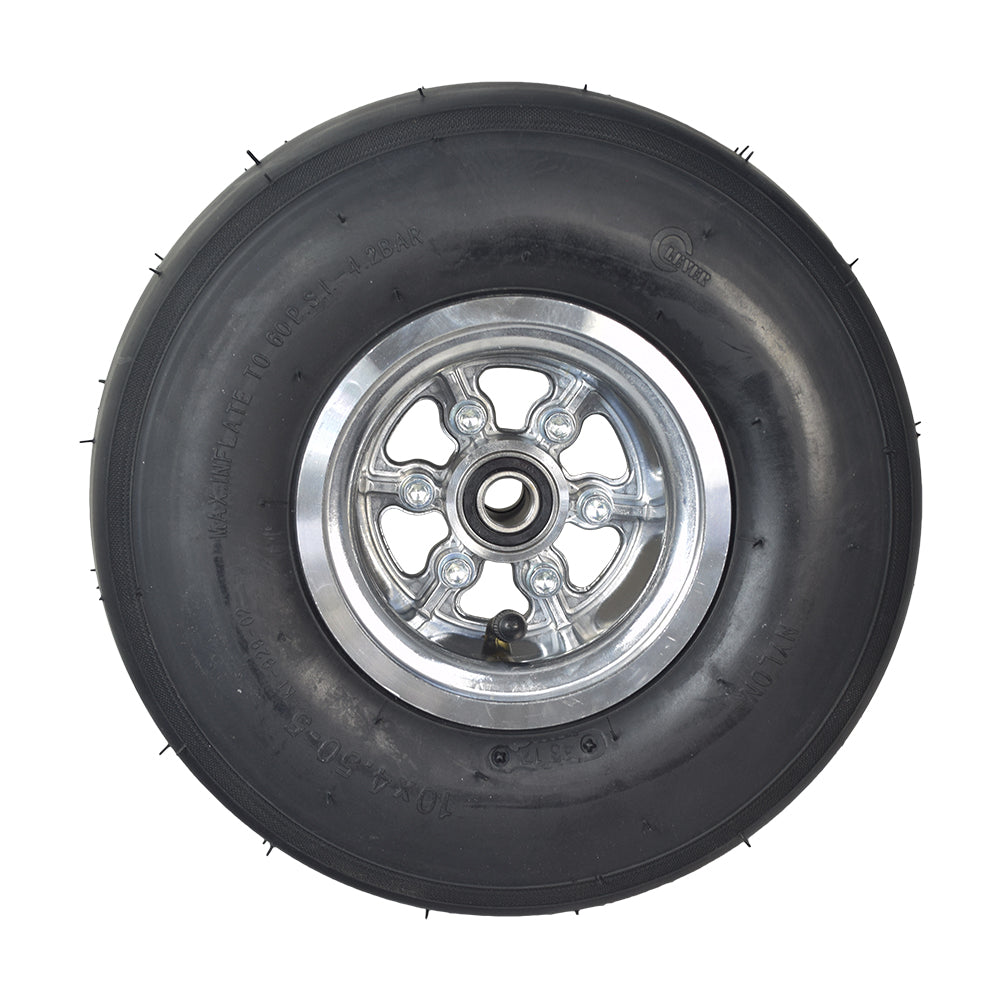 Rear Drift Wheel for the Razor DXT Electric Drift Trike (Blemished), featuring a slick, treadless black tire with a silver rim, designed for high-speed drifting and equipped with 6002-2RS bearings.