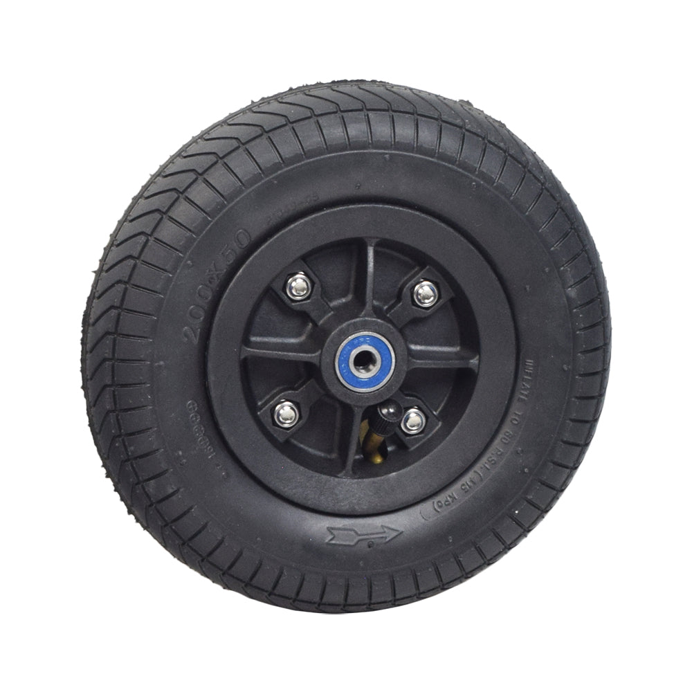 Front & Rear Wheel Assembly for the Razor A5 Air Kick Scooter (Set of 2), featuring black wheels with pre-installed bearings on blue 2-part split rims and pneumatic tires.