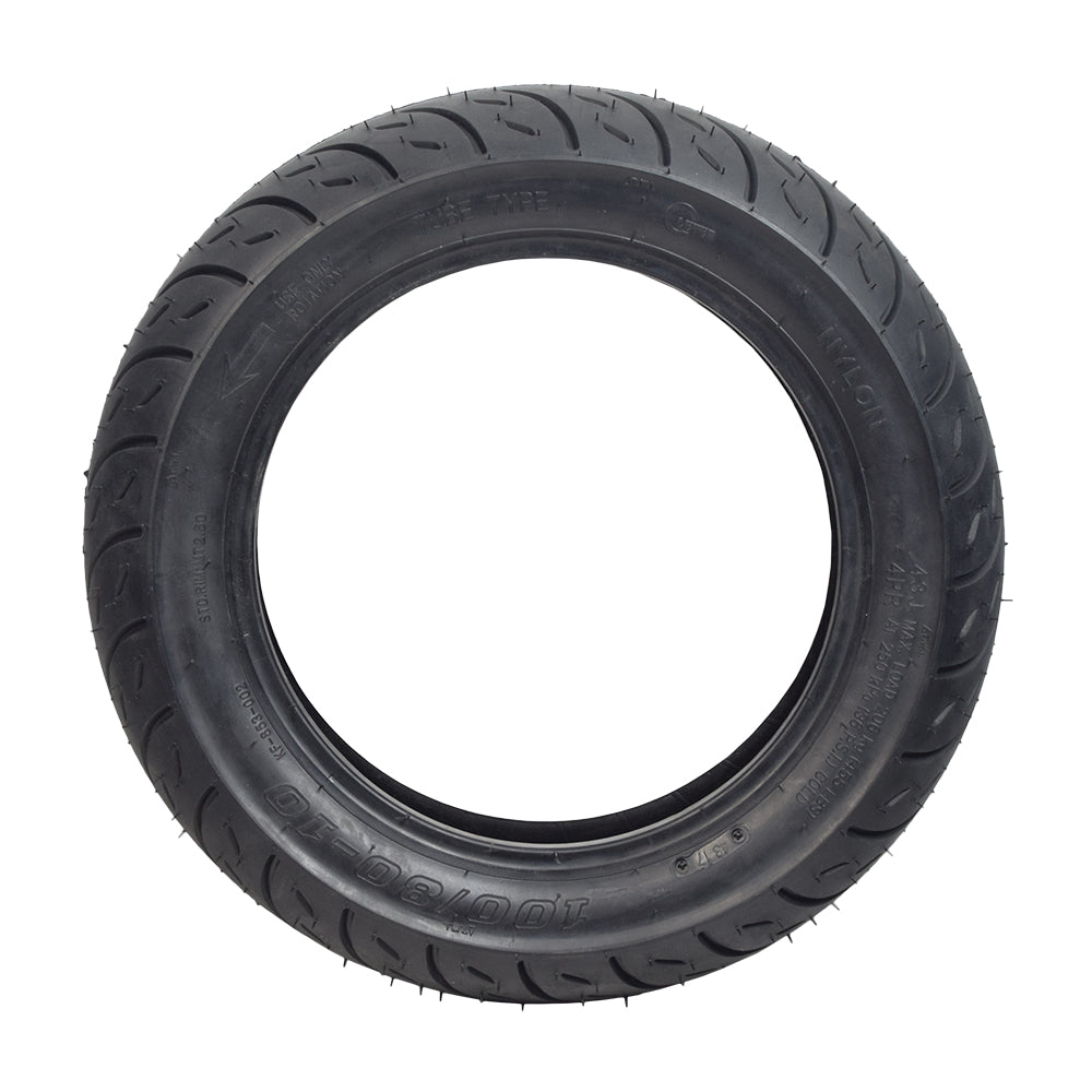 3.00-10 (100/80-10) Tire with KF853 Tread (Clever), showing directional KF853 tread pattern for vintage Euro-scooters, designed for front and rear rims, requiring an inner tube for a smooth ride.