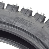 Close-up of the 90/100-16 Dirt Bike Tire with QD015 Knobby Tread, showcasing the aggressive knobs and thick tread blocks designed for superior off-road traction.