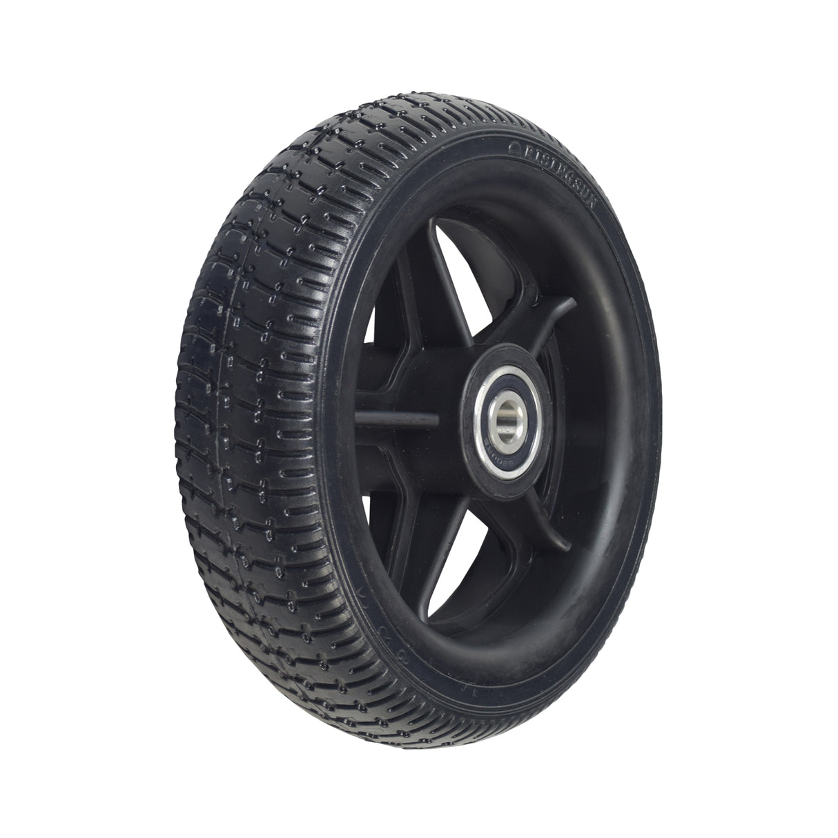 6-1/2x1-3/4 Solid Rear Wheel Assembly for the Swagtron Swagger 2 Scooter, featuring a black tire with silver rim and low-siped street tread design, ideal for flat-free rides.