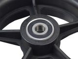 6-1/2x1-3/4 Solid Rear Wheel Assembly for the Swagtron Swagger 2 Scooter, featuring a black wheel with a metal center, designed for flat-free rides and optimal maneuverability.