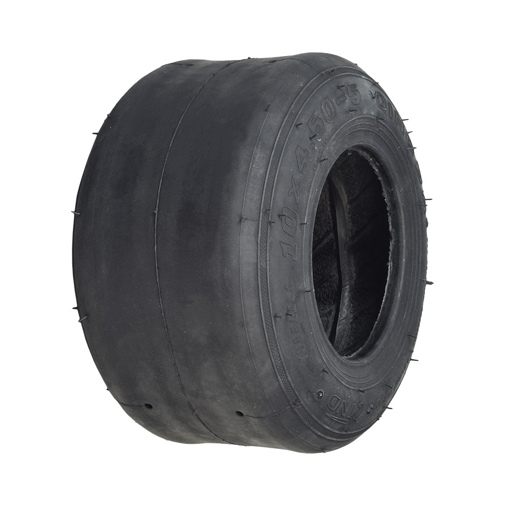 10x4.50-5 Tubeless Slick Tire for the Coleman DT200 Drift Trike, featuring a treadless design and small indentations for drift sleeves, ideal for drift trikes and racing go-karts.