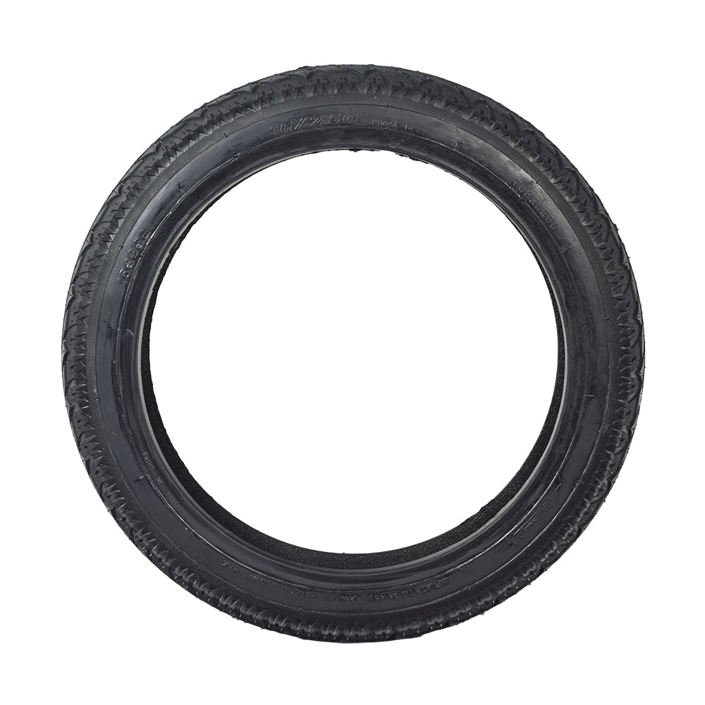 16x2.50 Tubeless Pneumatic Tire for X-Treme Electric Scooters, showcasing a close-up view of the tire's directional P1095 tread pattern and sidewall arrows indicating the correct mounting direction.