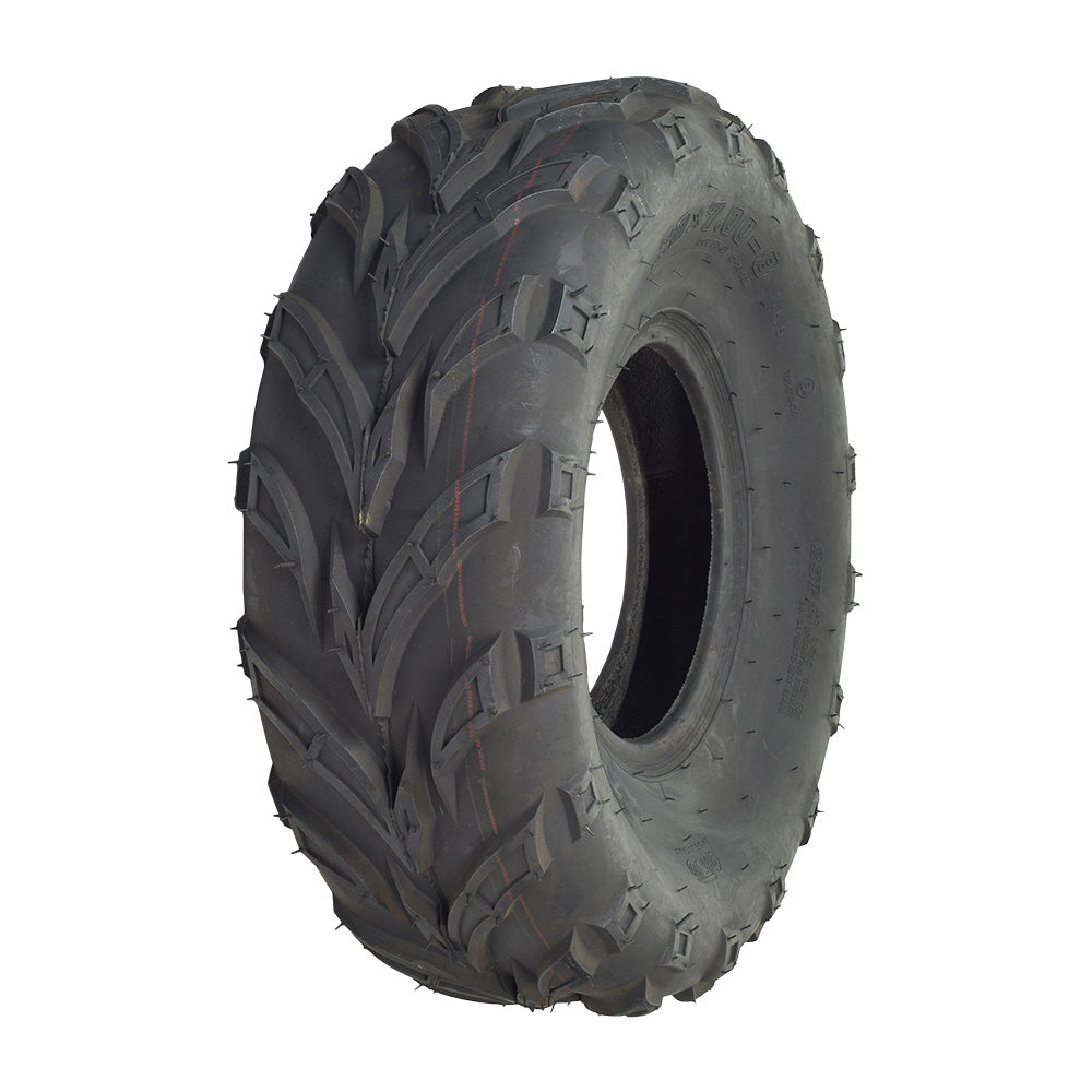 20x7.00-8 Tire with V-Tread for Hammerhead Go-Karts, showcasing a close-up of its aggressive V-tread pattern for enhanced traction and control across various terrains.