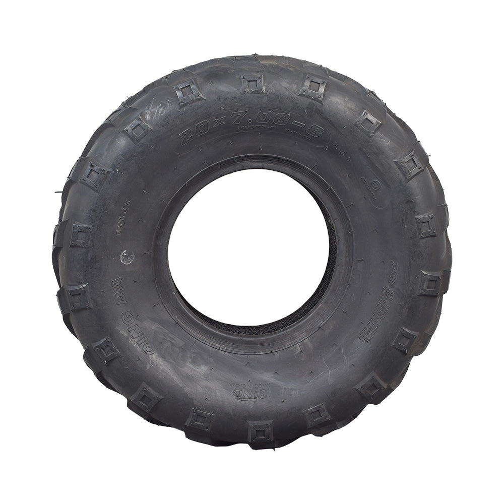 20x7.00-8 ATV, Go-Kart, & Mini Bike Tire with QD116 V-Tread, featuring an aggressive V-pattern for optimal traction, ideal for muddy and varied terrains.