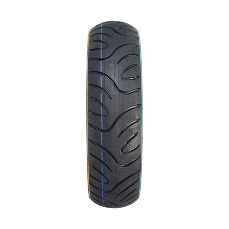 90/70-10 Tubeless Pneumatic Tire for eWheels EW-36 & EW-36 Elite Scooters, featuring a black tread with blue lines, suitable for both front and rear rims, enhancing speed and maneuverability.