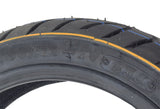 Close-up of the 90/70-10 Tubeless Pneumatic Tire for eWheels EW-36 & EW-36 Elite Scooters, showcasing its shallow-siped street tread and sturdy synthetic rubber composition for enhanced speed and maneuverability.